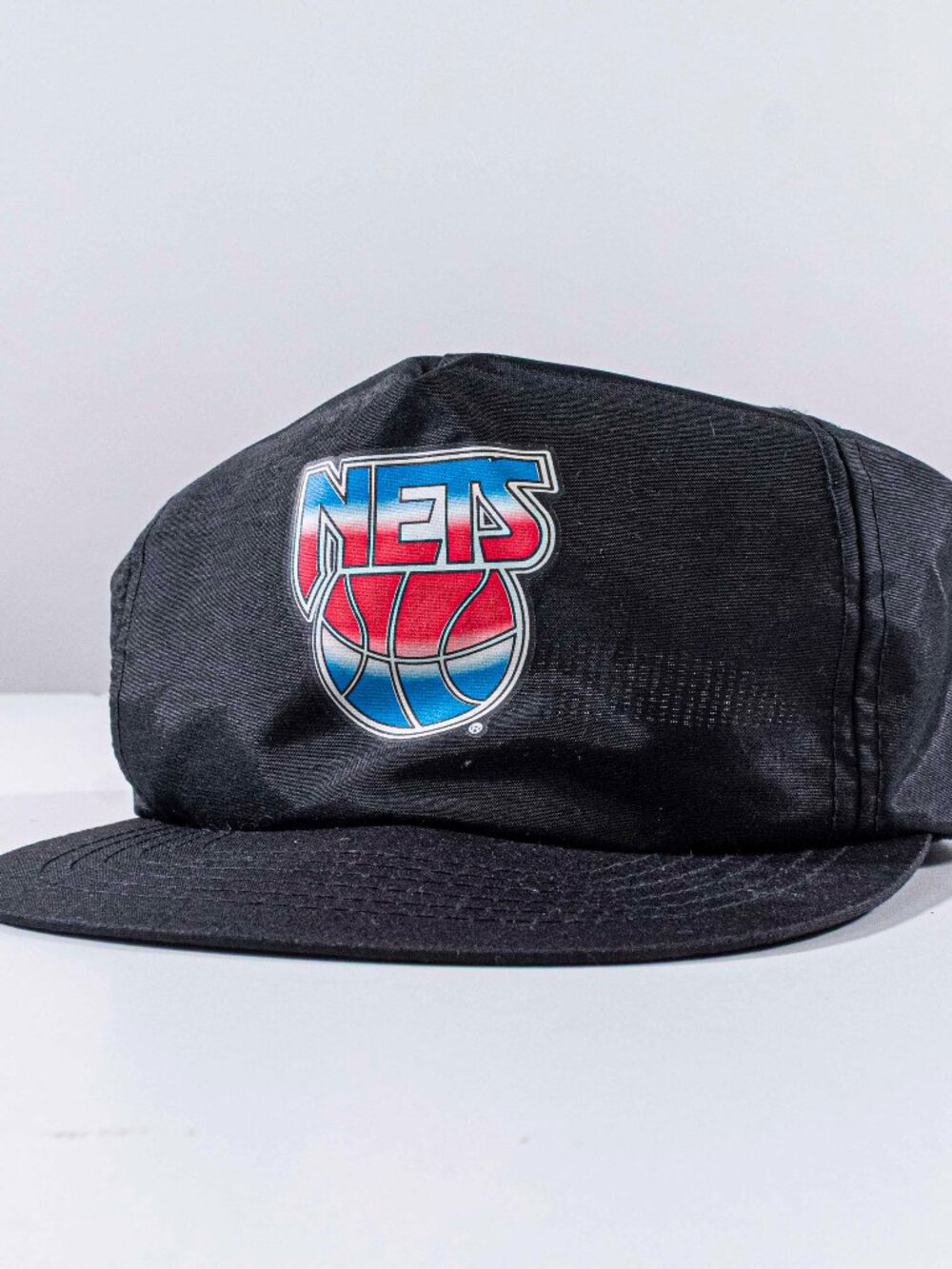 Vintage New Jersey Nets Nylon Snapback Hat 80s Old Logo NBA Retro NJ Black Cap